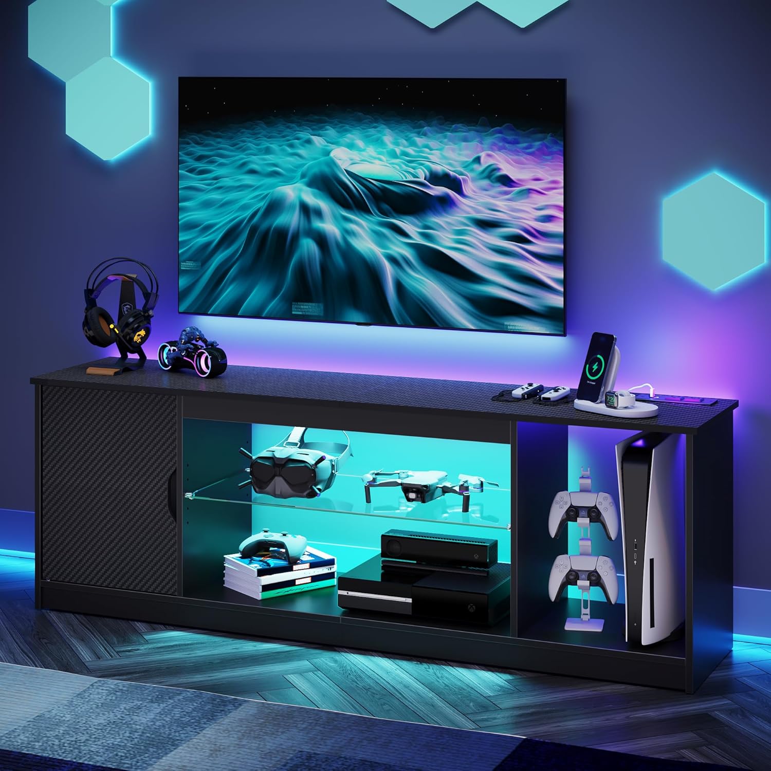 Gaming Console Tv Stand - Suporte para TV com tomadas elétricas,